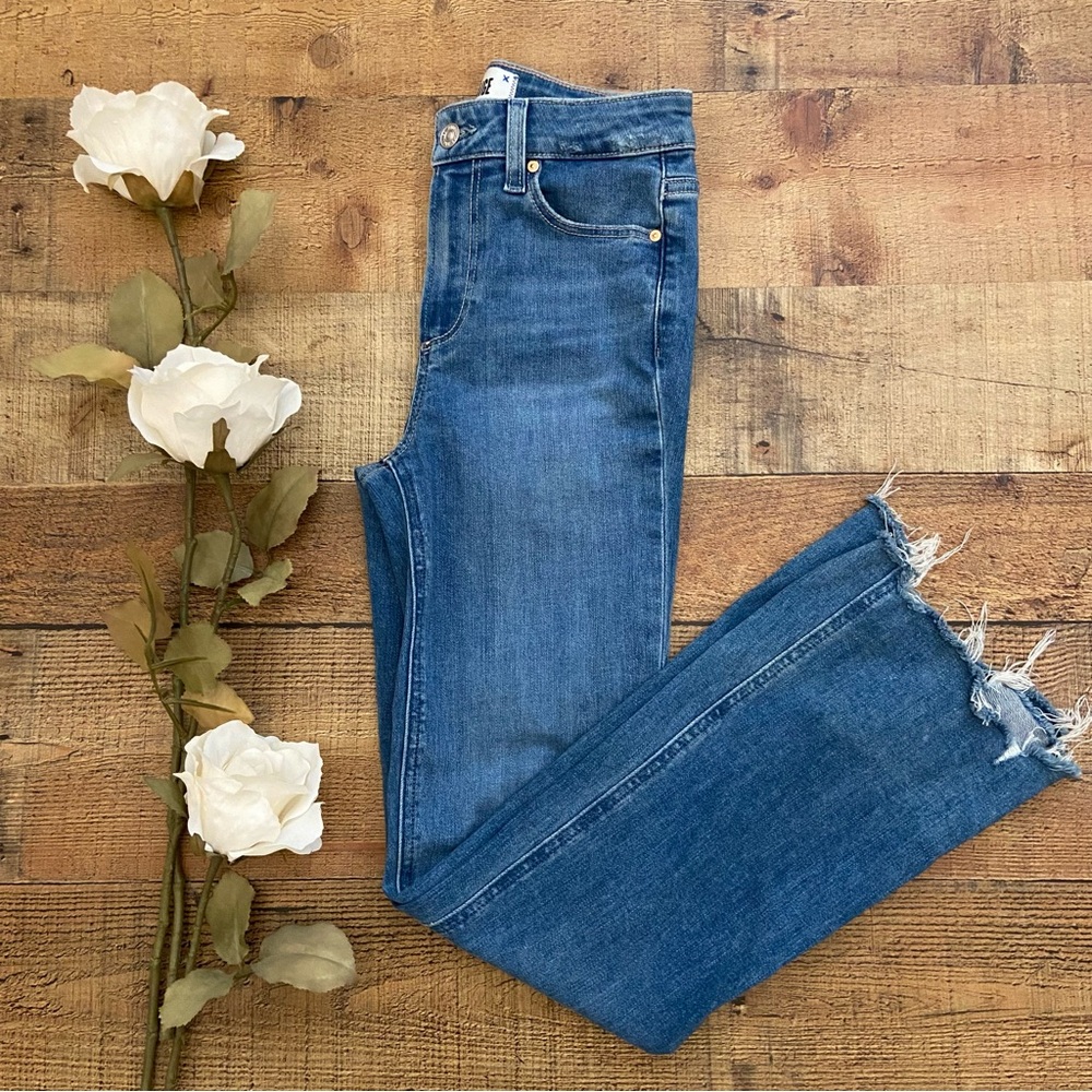 PAIGE Claudine Straight Leg Flared Blue Jeans Raw Hemline